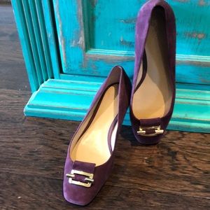 Michale Kors purple suede and gold flats